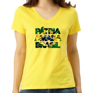 Baby Look ou Camiseta Feminina Feminina Amarela - Pátria Amada Brasil