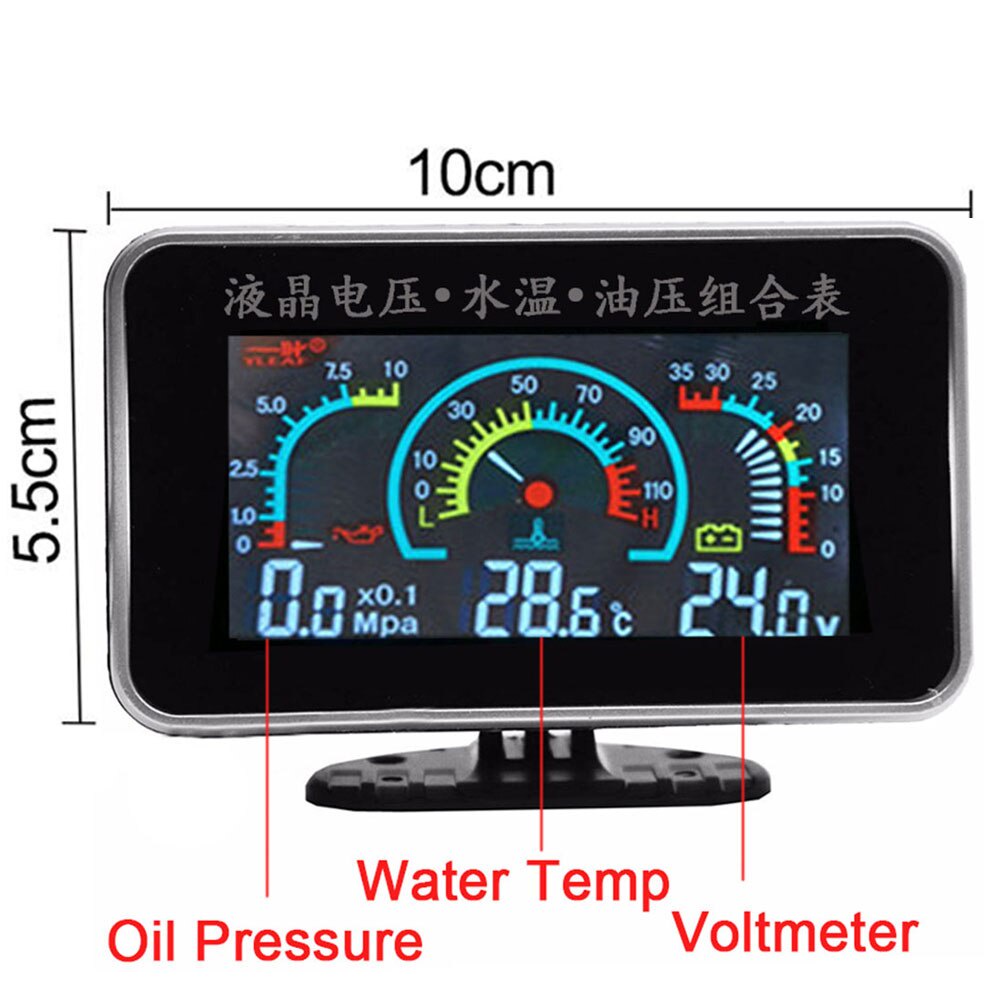 3 Em 1 LCD Carro Digital Medidor De Pressão De Óleo Voltímetro Temperatura Da Água 1/8 NPT sensor + 10mm — imagem 2 de 2
