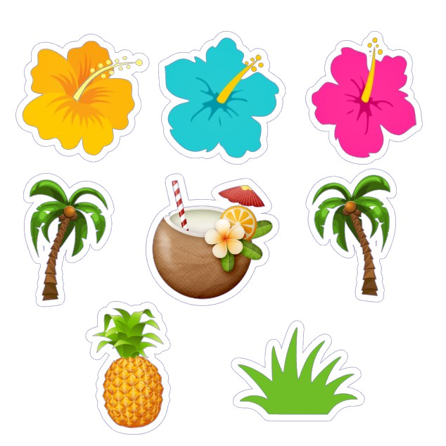 50 Apliques Luau Festa Tropical Toppers, Tags para Tubetes ou Docinhos ...