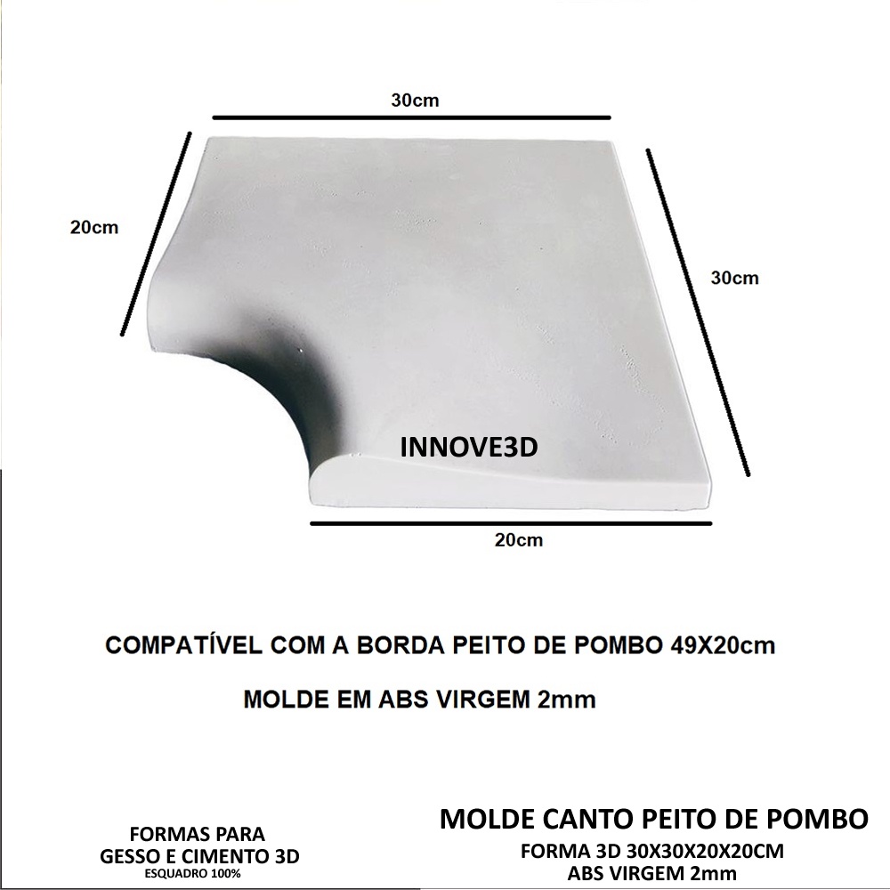 Forma 3d Molde 3d Borda de Piscina Peito De Pombo Canto C 30x20cm Molde ABS 2mm