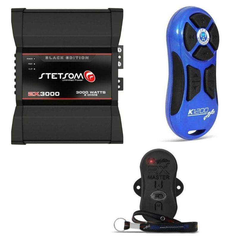 KIT MODULO AMPLIFICADOR STETSOM EX 3000 2OHMS + CONTROLE JFA K1200 AZUL