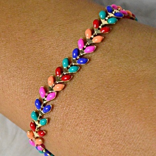 Pulseira escamas com detalhes esmaltada colorida banhado a ouro 18k prata 925