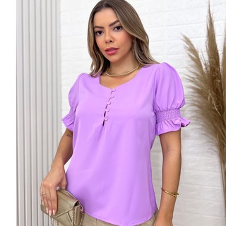 Blusa Feminina Elegante Lisa Básica Manga Bufante Moda Verão 3RD SD077