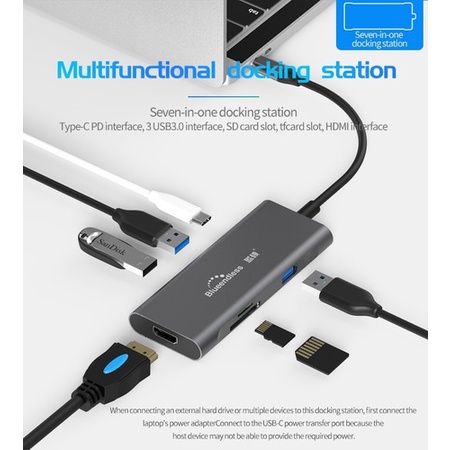 Hub Adaptador Usb-c Usb Hdmi 4k 60hz Cartão Sd Micro Sd 7 Em 1 Macbook Samsung Dex Tipo C