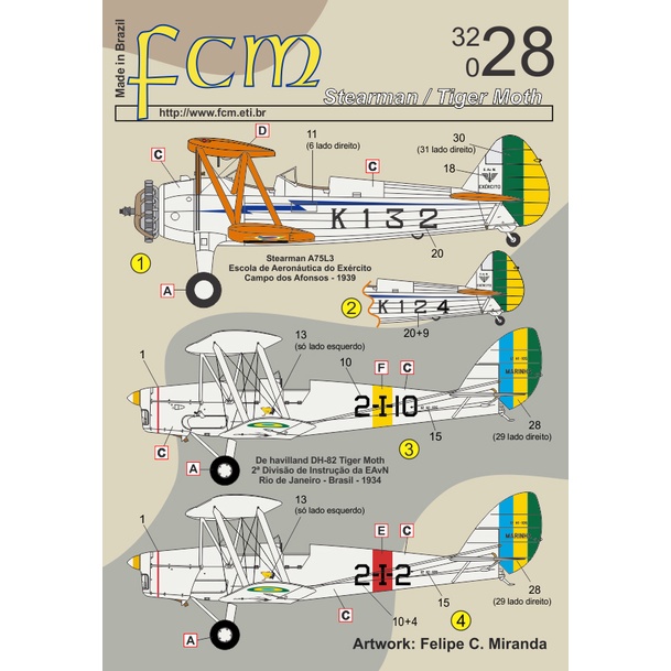 Decal Stearman N2S-5 / D.H. 82 Tiger Moth Fab FCM32028 1/32 Decalque Plastimodelismo