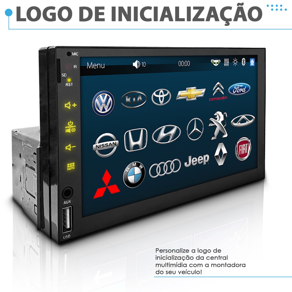 Detalhes do Central Multimídia Universal Mp5 Bt 1 Din 7 Espelha Dvd Câmera de Ré Gm Celta
