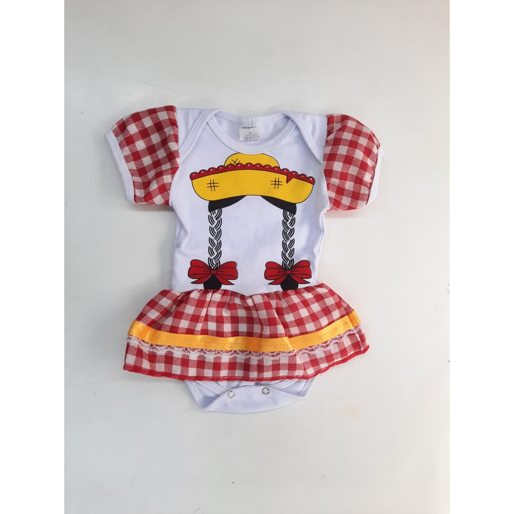 Body Saia Caipira Infantil Para Bebês Caipira - Mêsversario, Festa Junina, São João - Rosa, Vermelho e Lilás