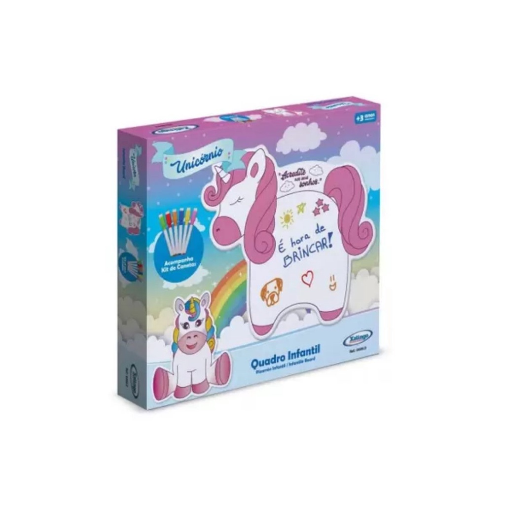 Brinquedo para Crianças Quadro Lousa Infantil Unicórnio C/ Kit de Canetinha Xalingo - 5322.1 em Oferta na Shopee