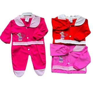 Kit com 03 peças Macacão Bebê menina personagens e princesa