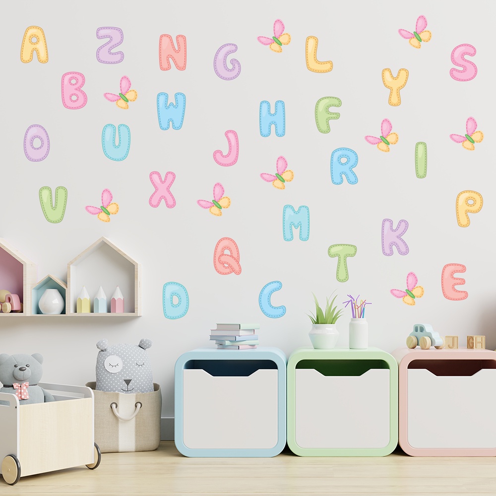 Adesivo de Parede Infantil Alfabeto e Borboletas Quarto Criança - 051ir em Oferta na Shopee