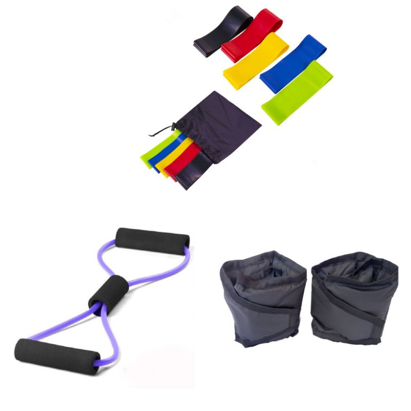 Caneleira 1kg + Elástico Multifuncional + KIT Theraband