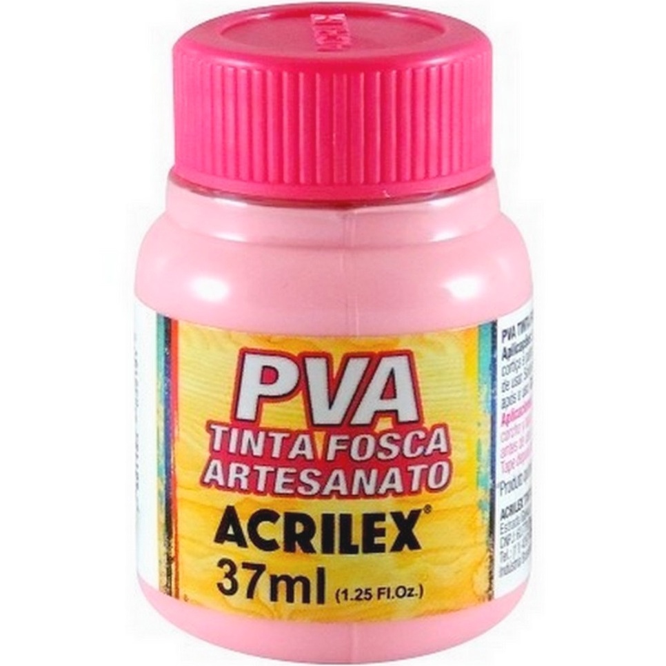 Tinta PVA Fosca Rosa 37ml Acrilex - Tinta para madeira, cortiça, Isopor, Papel, Palha e PET