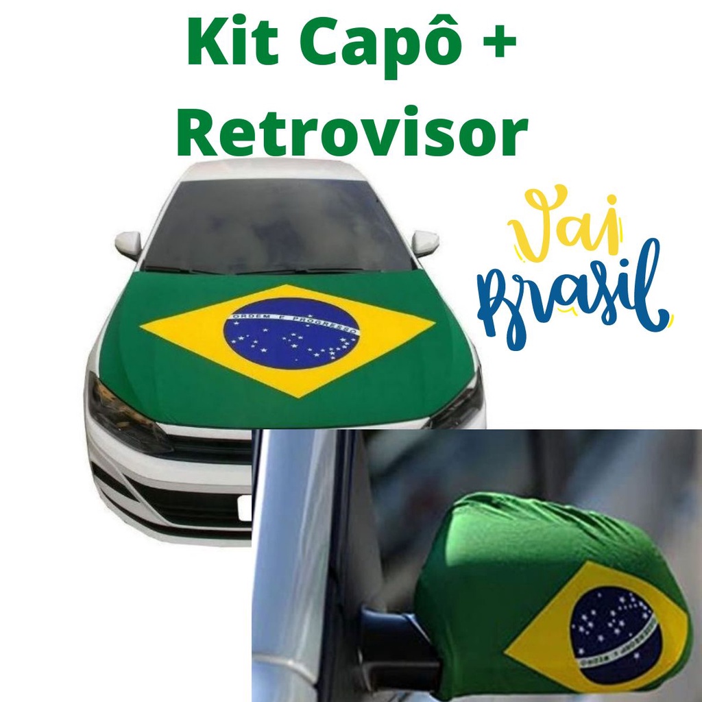 Kit Bandeira do Brasil Para Capô de Carro Universal Torcida Hexa Copa Do Mundo