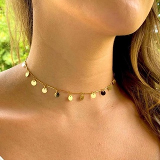 Gargantilha choker medalhinha bolinha pendurada banhado a ouro 18k c/ garantia