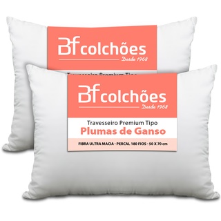 Kit 2 Travesseiros Premium tipo Pluma Pena de Ganso 50X70 BF Colchões