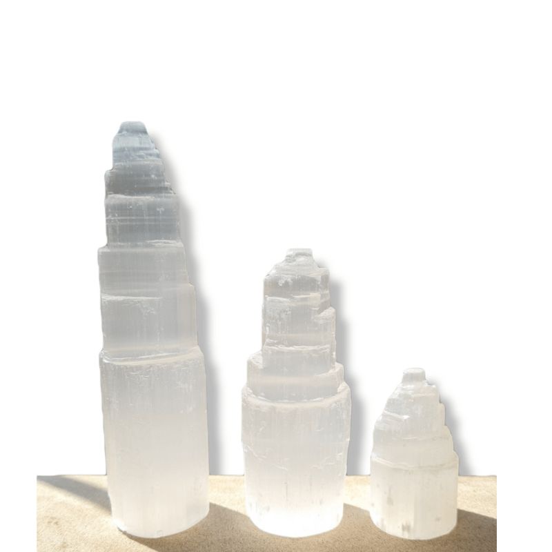 Torre de Selenita Branca Cristal para Limpeza Energética e do Ambiente em Oferta na Shopee