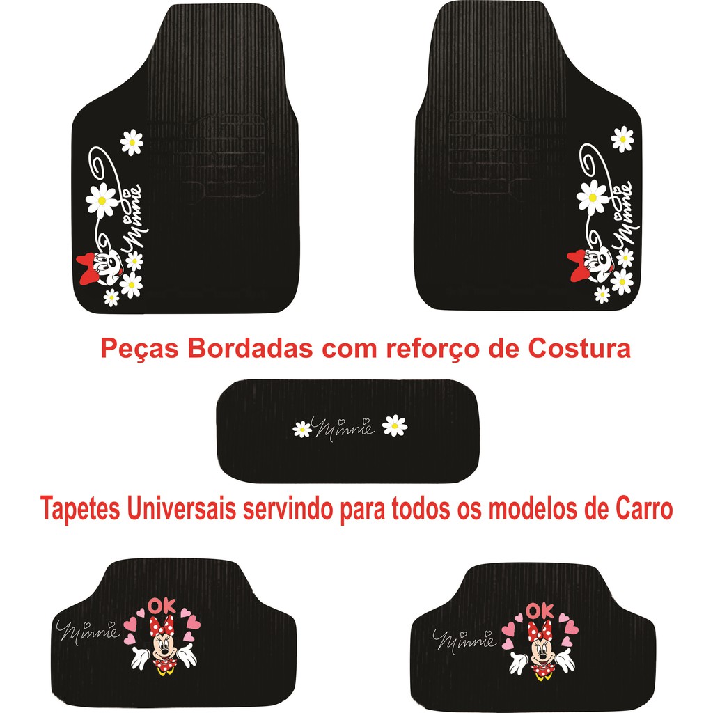 Tapete automotivo para carro da minnie 5 peças bordada