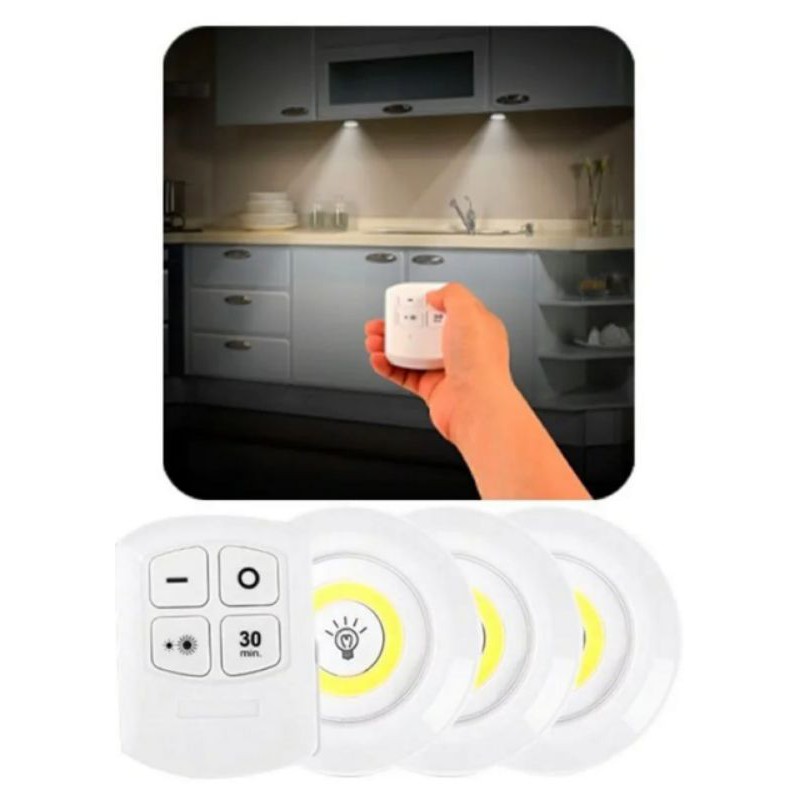 Luminária Lâmpada Led 3 Spot Sem Fio + Controle Remoto Para Quarto Cozinha Sala Jardim Escritório
