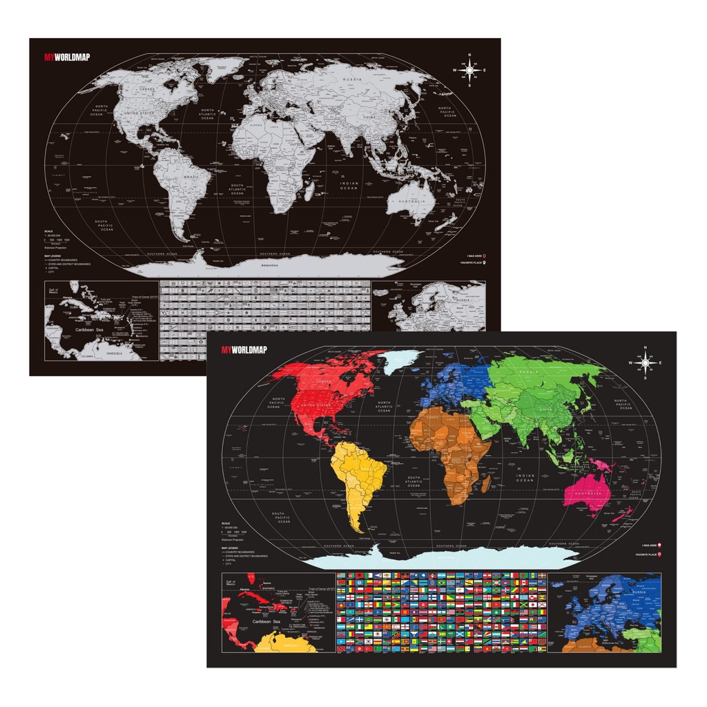 Mapa de Raspadinha Prata - Mapa Raspar Viagens - Com 3.000 Cidades e 253 Bandeiras