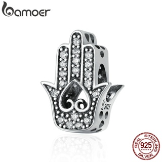 BAMOER Authentic 925 Sterling Silver Good Luck Hand Of Fatima Charms fit Women Bracelets & Necklaces DIY Silver jewelry SCC225 em Oferta na Shopee