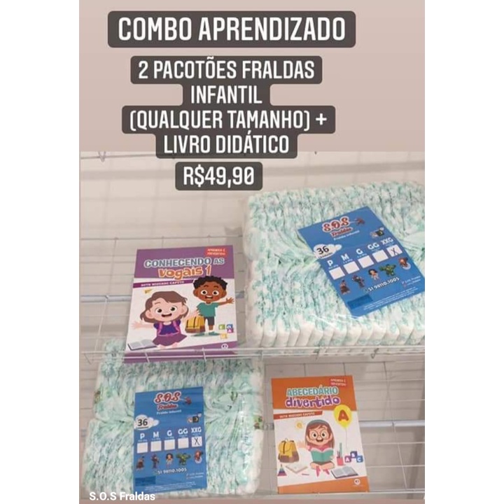 COMBO 2 Pacotões Fraldas Infantil ( P- 80 un / M - 80 un / G- 80 un / GG- 76 un / XXG- 72 un) + Livro didático