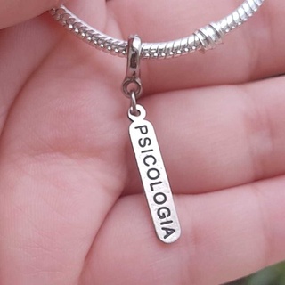 Berloque Plaquinha Psicologia banhado a prata 925 para pulseiras Life, Pandora