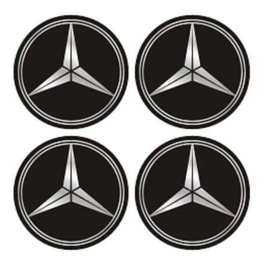 Jogo Emblema Mercedes Benz Preto Calota Roda Esportiva 54mm