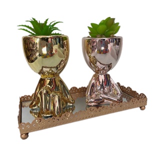 bandeja vaso Decorativa Metal Dourado Rose Espelhada Lavabo Sala