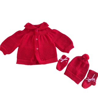 Casaco Gola com Touca, Luva e Sapato Vermelho Bebê Tricô Maternidade em Oferta na Shopee