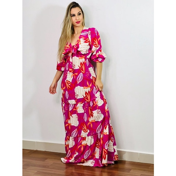 Vestido Longo 3 Marias - Manga 3/4 Estampado