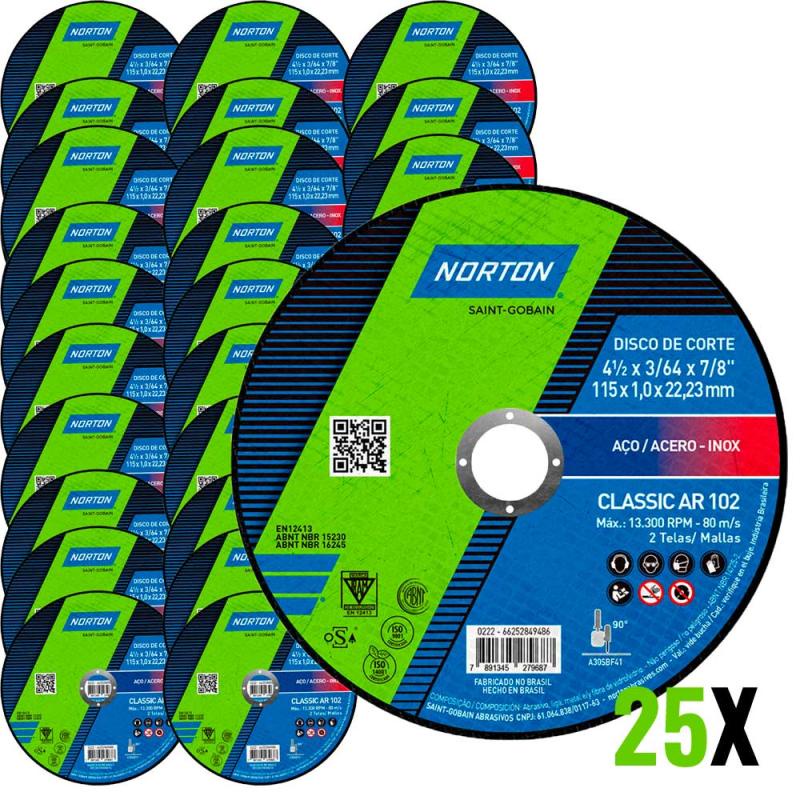 Kit Discos de Corte Fino para Inox 25 Unidades Classic NORTON em Oferta na Shopee