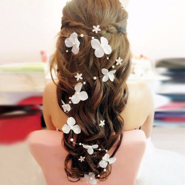 Enfeite Arranjo Tiara Cabelo Noiva Perola Flor Casamento 70 cm longo |  Shopee Brasil