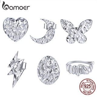 (1 Peça) Brinco Bamoer 925 Silver Rock Texture Fashion Jewelry For Women Girls Gift