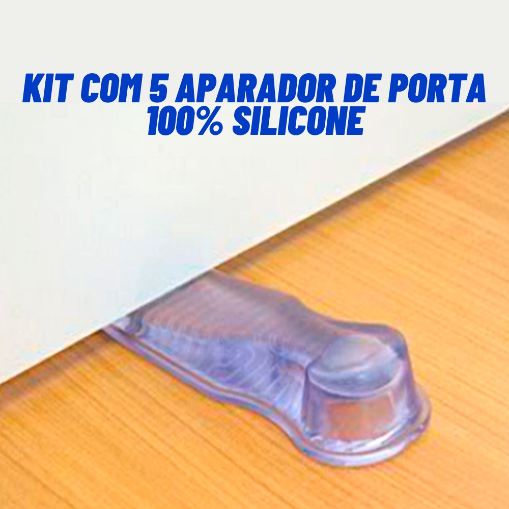 Kit 5 Aparador Peso Trava Porta Silicone Transparente Calço Segura Porta