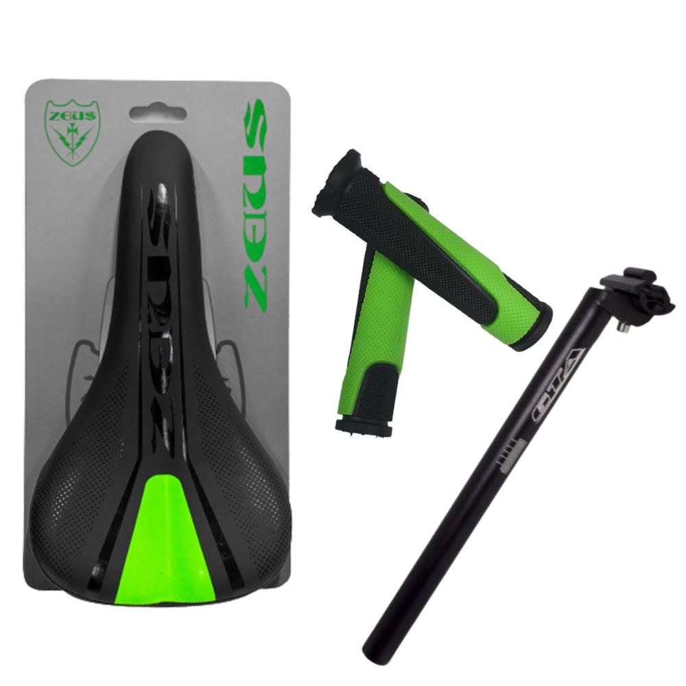 Kit Selim Gel Mtb Zeus Lumi 1040 + Canote + Manopla -Verde