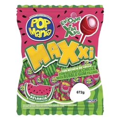 Pirulito Pop Mania Maxxi Melancia Recheio Chiclete c/24 - Riclan