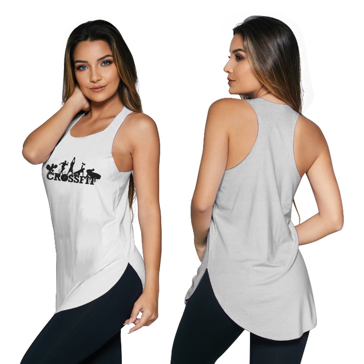 Blusa Feminina Regata Esportiva est. Crosfit Peito 007 Academia Caminhada cores academia