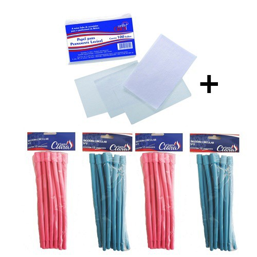KIT 72 BIGUDINHOS PARA CACHEAR CABELO Nº2 + 100 PAPEL PARA PERMANENTE -SANTA CLARA