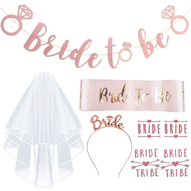 Exceed Rose Gold Bachelorette Party Decorations Set Bride to Be Sash Banner Bridal Veil Tiara Crown Bride Tribe Tattoos 
