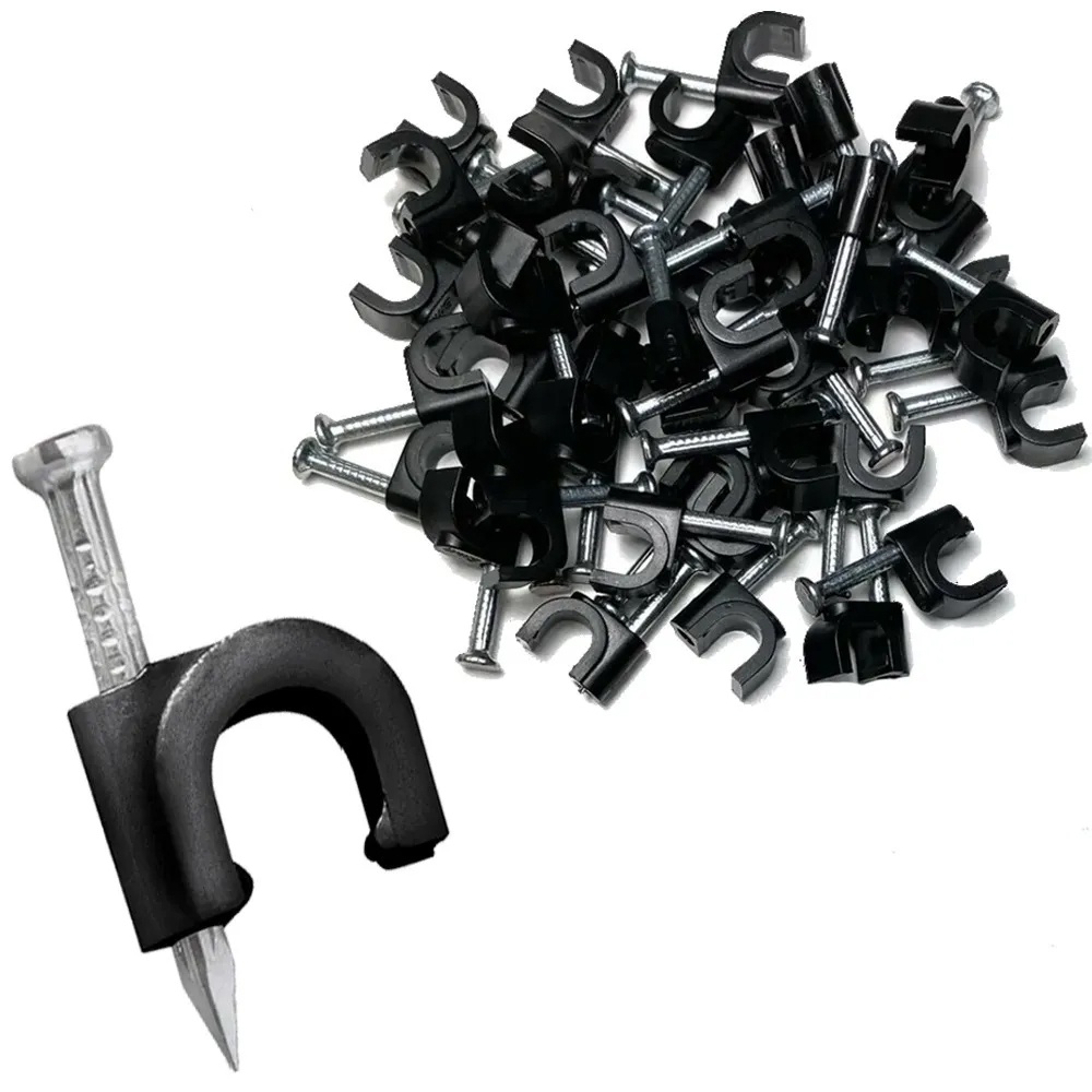 500pcs Grampo Fixa Fio Cabo Coaxial Miguelao 6mm Preto