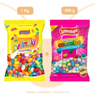 Bala de Goma Delimaks 1Kg + Amendoim Colorido Amendupã 400g em Oferta na Shopee