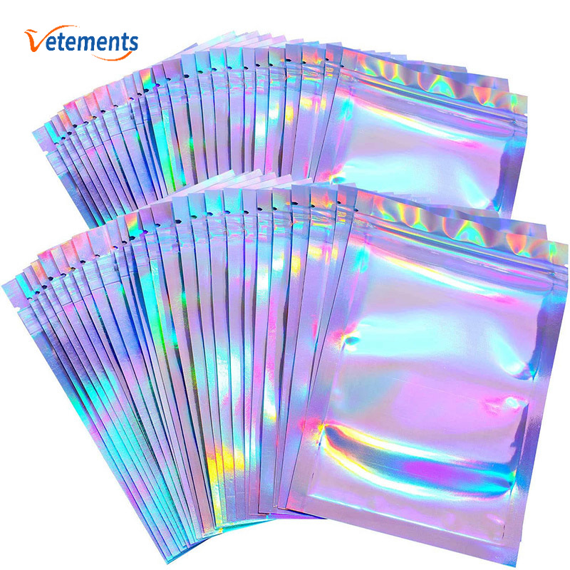 [VES] Sacos multifuncionais de folha de alumínio de 10pcs / Sacos de alumínio com fecho de correr plano PET / Sacos de alumínio espessos com fecho de correr / Sacos com fecho de correr translúcido a Laser Sacos transparentes / Sacos para armazenamento de
