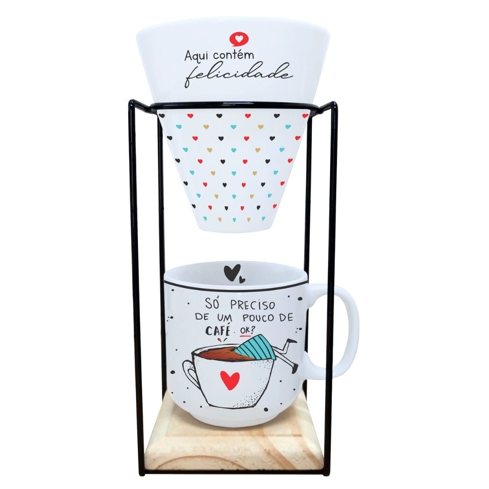Kit de Caneca com Coador em Porcelana + Suporte  "Só Preciso de Um Pouco de Café" em Oferta na Shopee