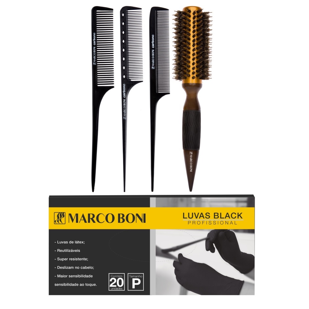 KIT PROFISSIONAL PENTE ESCOVA METALICA 20UN LUVA P MARCOBONI