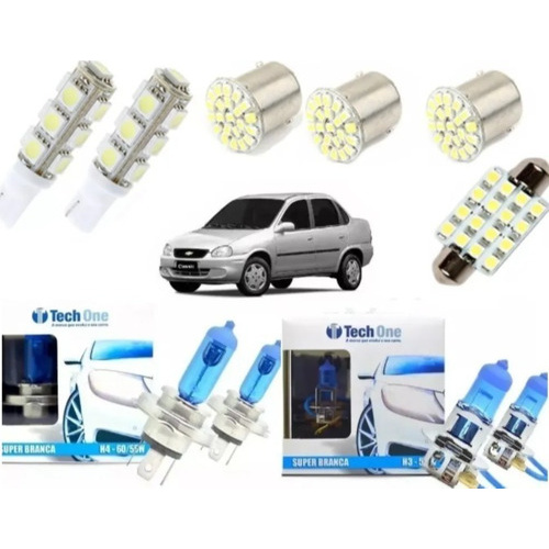 Kit Lâmpada Super Branca + Led Corsa Wind Classic Tech One