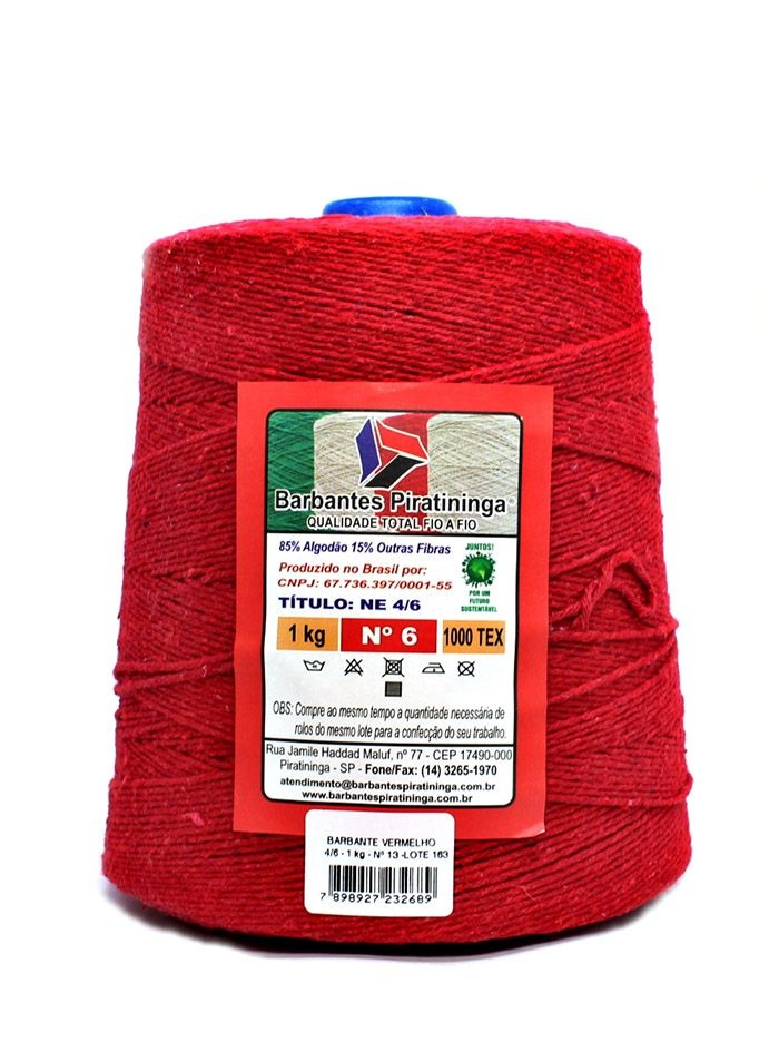 Barbante Piratininga 1Kg Número 6 Cor Vermelho crochê tricô tear amigurumi macramê artesanato tapete