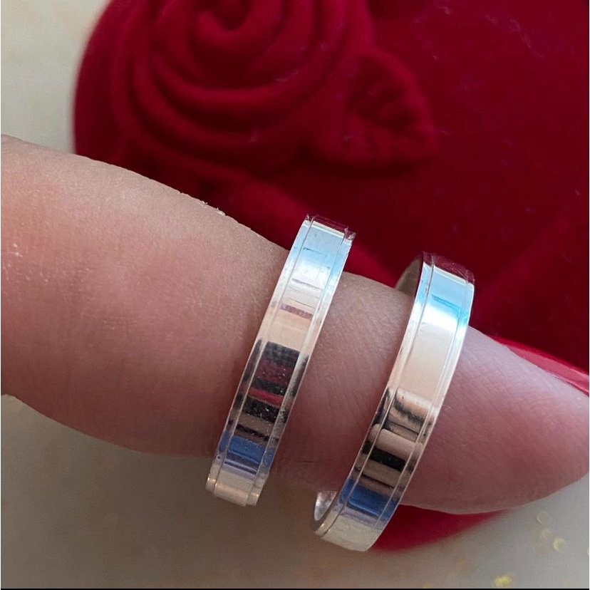 Par de Alianças de Prata 950 3MM namoro+ Anel solitario compromisso polida . + GRAVAÇÃO GRÁTIS