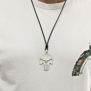Colar cordão masculina caveira Justiceiro aço inoxidável