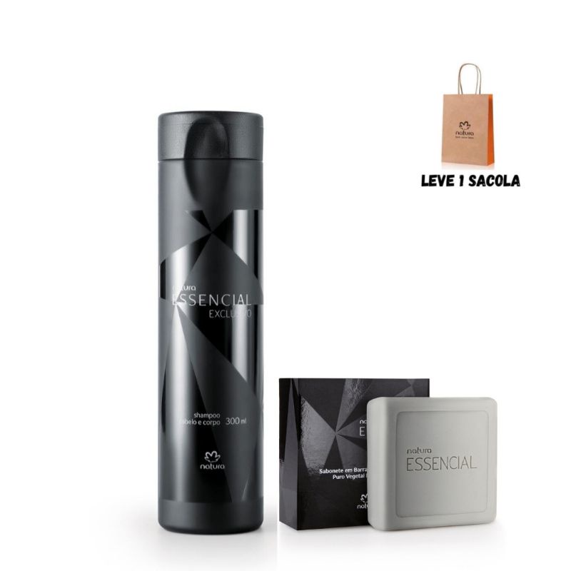 Kit Natura Essencial Exclusivo masculino (Shampoo 300ml + Sabonete 110g + Sacola)