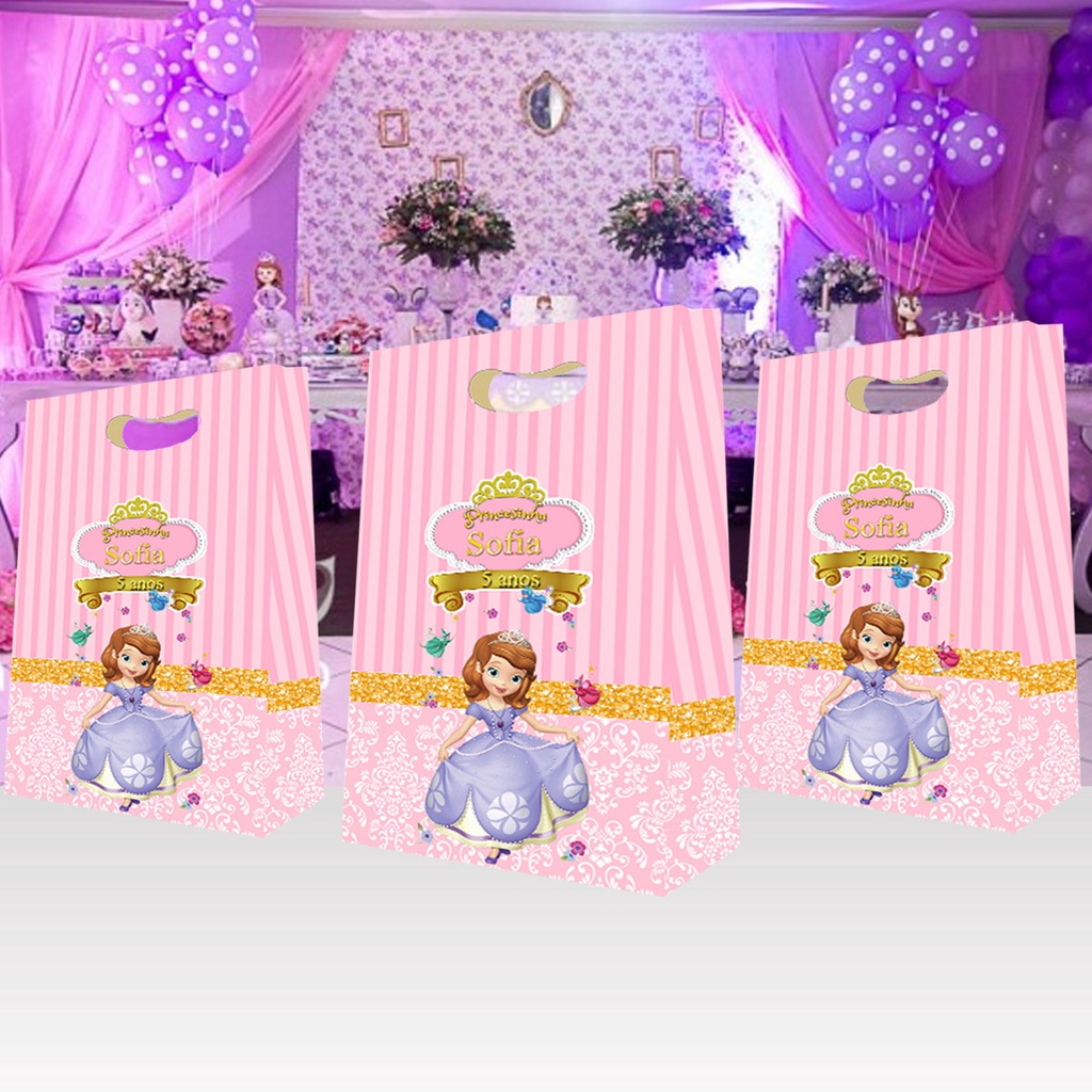 Sacolinhas Princesa Sofia Sacola Príncipe James  Caixinha Surpresa Lembrancinhas para Aniversário Personalizadas com nome e idade